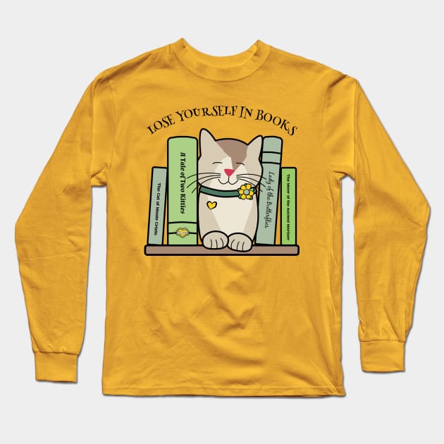 Lose Yourself in Books Library Cat Long Sleeve T-Shirt by Sue Cervenka